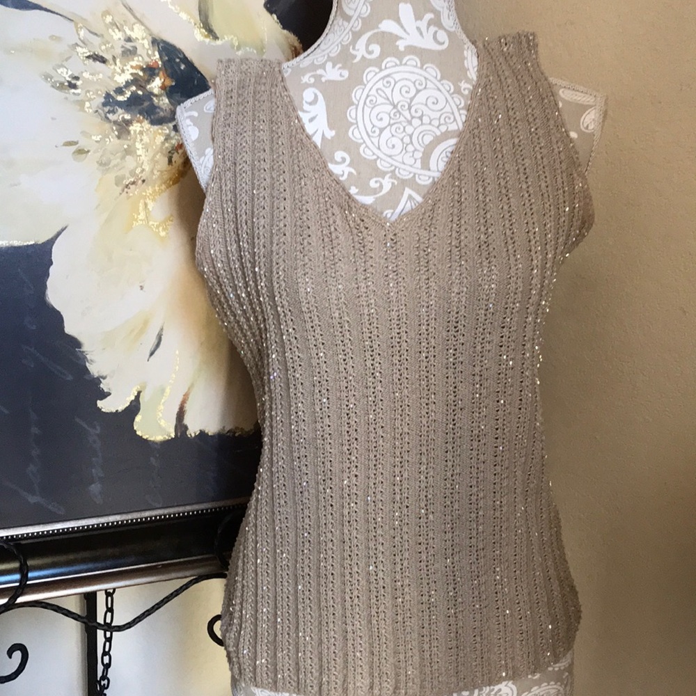 Ellen Tracy Hand Beaded Knit Top Sz M  8-10